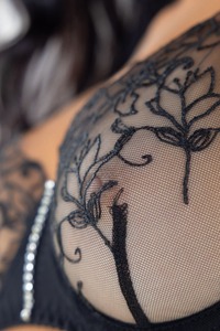 Milena Ray Enraptures In Black Lace Lingerie With Garter Belt Indoors